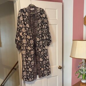 Free People Black and Cream Floral Kimono Coat